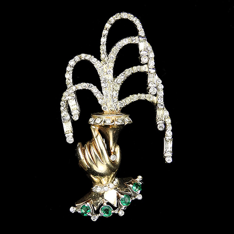 Reja Gold Pave and Emeralds Hand Holding a Fountain Pin