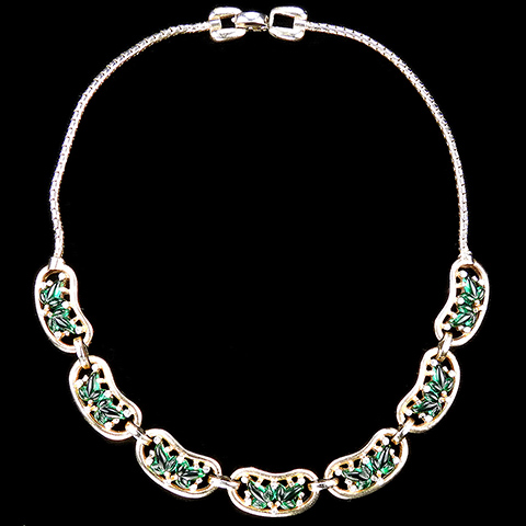 Reja Gold Openwork and Emerald Fruit Salads Seven Link Floral Choker Necklace