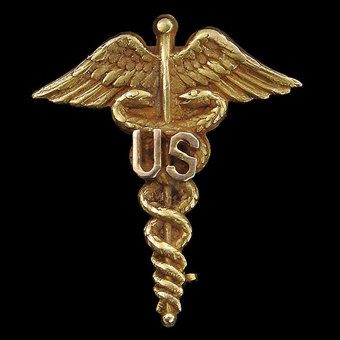 WW2 Patriotic 10Kt Gold US Army Medical Corps Caduceus Insignia Pin