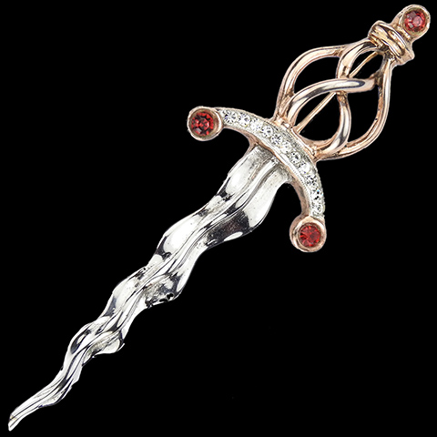 Sterling Pave and Ruby Gold and Silver Sword or Dagger Pin