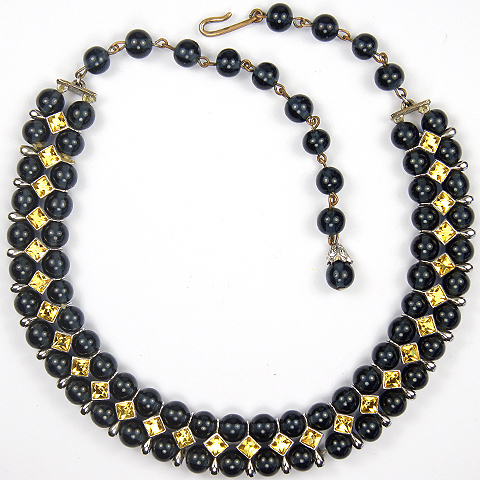 Christian Dior by Kramer Sapphire Cabochons and Square Cut Citrines Choker Necklace
