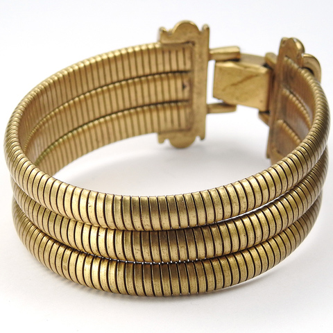 Christian Dior by Henkel and Grosse Three Stranded Gold Sprung Snake Chains Modern Bracelet