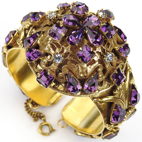 Sandor (unsigned) Gold and Amethysts Sprung and Hinged Bangle Bracelet
