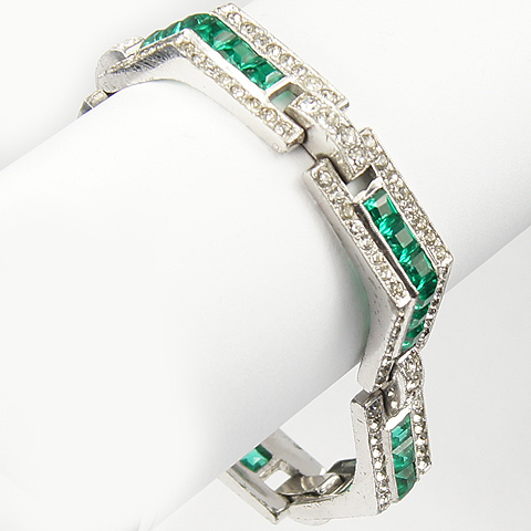 KTF Trifari 'Alfred Philippe' Pave and Invisibly Set Emerald Chevrons Bracelet