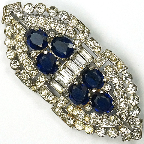 KTF Trifari 'Alfred Philippe' Pave Baguettes and Sapphires Deco Pin