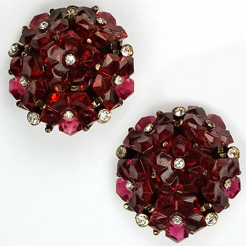 Trifari 'Alfred Philippe' 'Fleur de Paris' Ruby Fruit Salads Cluster Button Clip Earrings