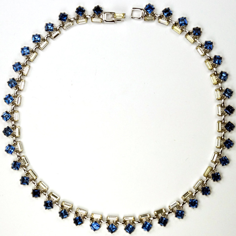 Trifari 'Alfred Philippe' Square Cut Sapphires and Diamante Baguettes Choker Necklace