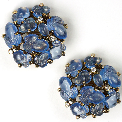 Trifari 'Alfred Philippe' 'Fragonard' Gold and Sapphire Fruit Salads Larger (10 Fruit Salads) Button Clip Earrings