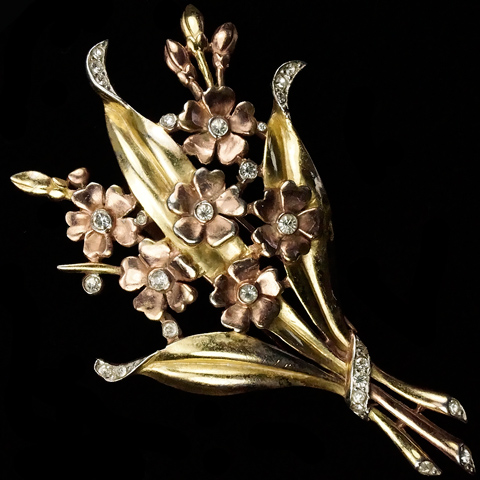 Trifari 'Alfred Philippe' Golden Yellow and Rose Gold Floral Spray Pin Clip