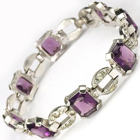 Trifari 'Alfred Philippe' Deco Pave Circles and Amethysts Link Bracelet