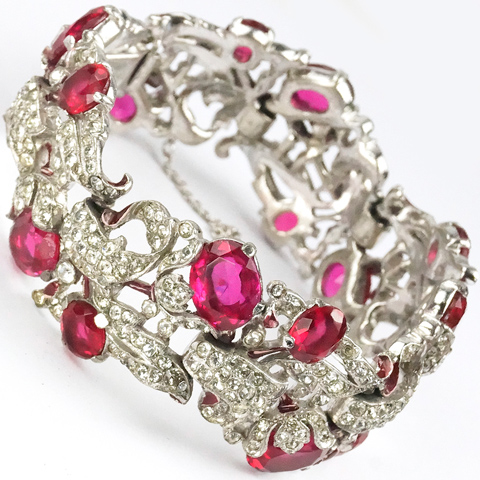 Trifari 'Alfred Philippe' Pave Enamel and Ruby Floral Bell Flower Bracelet