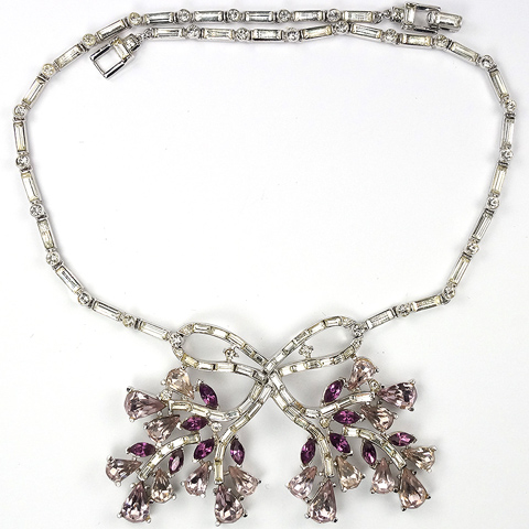 Trifari 'Alfred Philippe' Baguettes Amethysts and Pale Amethysts Floral Spray Choker Necklace