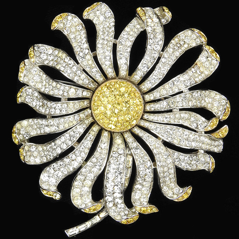 Trifari 'Alfred Philippe' Pave and Citrine Giant Sunflower or Daisy Pin