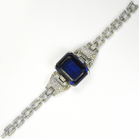 Trifari 'Alfred Philippe' Pave Scrolls and Table Cut Sapphire Link Bracelet 