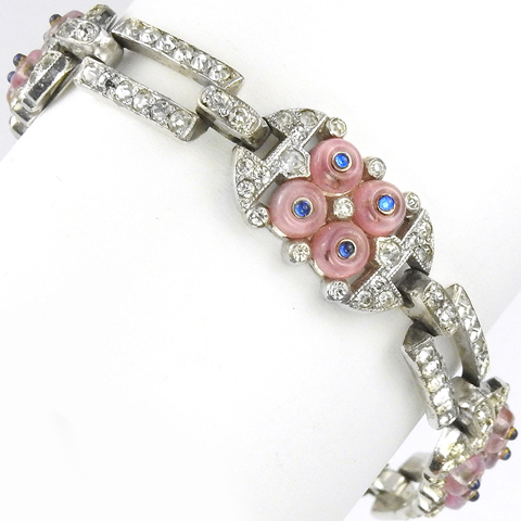 KTF Trifari 'Alfred Philippe' Pink 'Shoebutton' Clusters Deco Bracelet