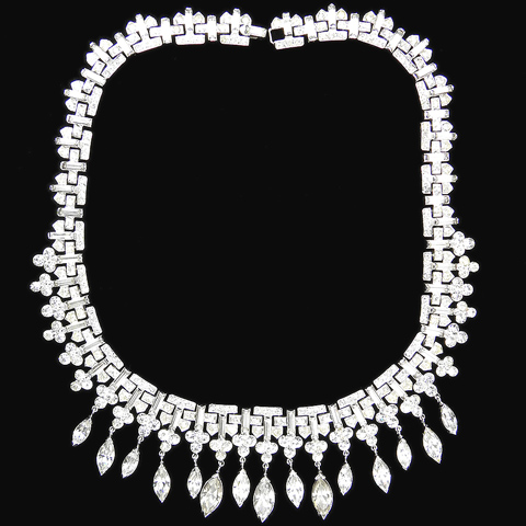 Trifari 'Alfred Philippe' Pave Baguettes and Navettes Multiple Pendants Diamante Collar Necklace