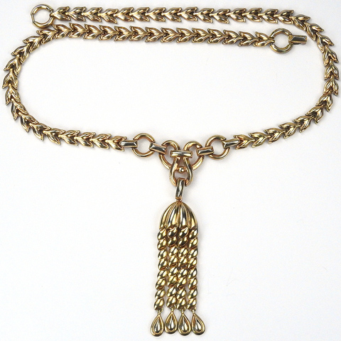 Trifari 'Alfred Philippe' Gold Four Tassels Chandelier Pendant Necklace