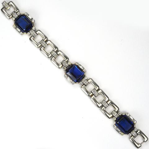 Trifari 'Alfred Philippe' Gold Pave and Three Table Cut Sapphires Link Bracelet