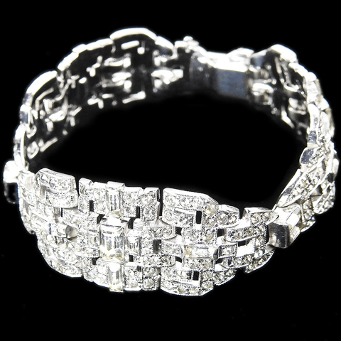 KTF Trifari 'Alfred Philippe' Deco Three Element Pave and Baguettes Link Bracelet
