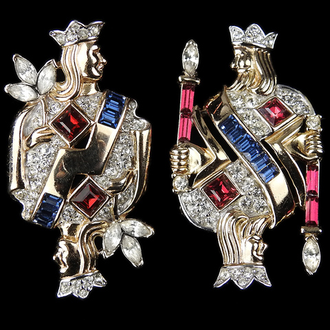 Trifari 'Alfred Philippe' King and Queen of Diamonds Playing Card Pins