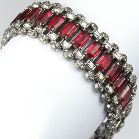 KTF Trifari 'Alfred Philippe' Pave and Ruby Deco Bracelet