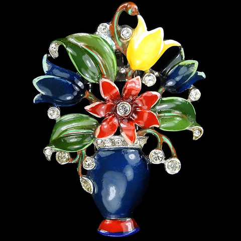 Trifari 'Alfred Philippe' Pave and Enamelled Flowers in a Vase Pin Clip