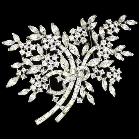 Trifari 'Alfred Philippe' Pave and Baguettes Floral Spray Pin or Two Flower Pins 'Duette'