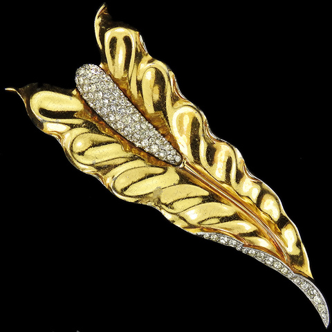 Trifari 'Alfred Philippe' Gold and Pave Jack in the Pulpit or Serpent's Tongue Leaf Pin Clip