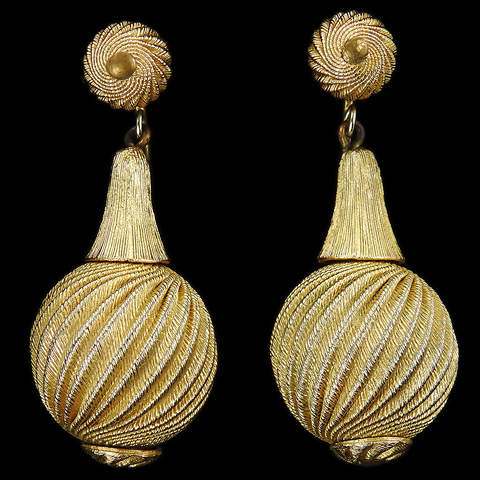 Trifari Swirling Golden Globes Pendant Clip Earrings