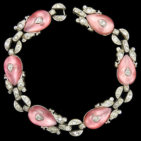 Trifari 'Alfred Philippe' Pave and Teardrop Pink Topaz Shoebuttons Bracelet