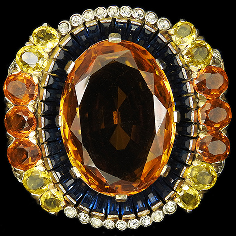 Trifari 'Alfred Philippe' Sapphire Baguettes Citrine and Topaz Flower Cluster Pin