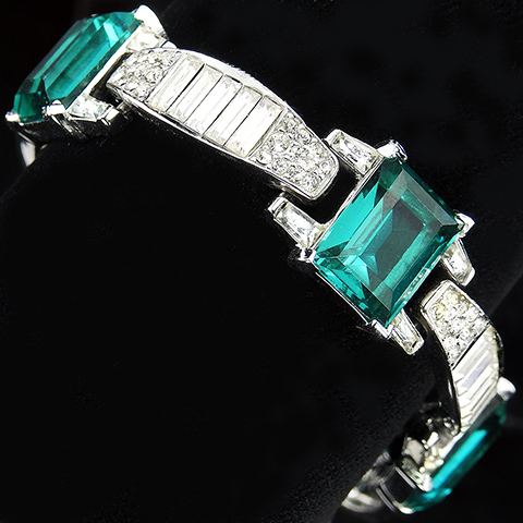 Trifari 'Alfred Philippe' Emerald and Pave and Baguette Arches Link Bracelet