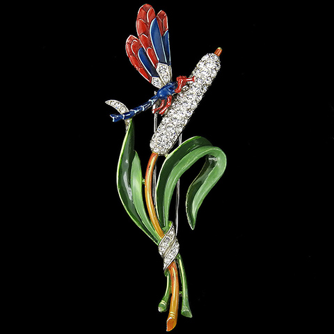 Trifari 'Alfred Philippe' Pave and Enamel Dragonfly on a Bullrush Pin Clip
