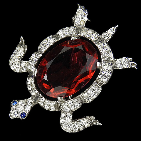 Trifari Sterling 'Alfred Philippe' Pave and Ruby Belly Turtle Pin