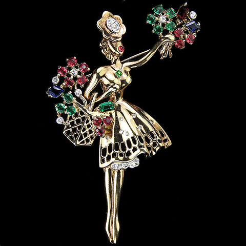 Trifari Sterling 'Alfred Philippe' 'Riviera' Series 'Fleurette' the Flower Seller with Flower Basket Pin