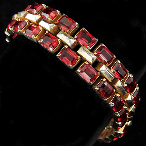KTF Trifari 'Alfred Philippe' Gold and Oblong Cut Rubies Bracelet