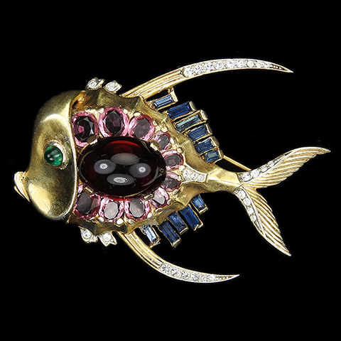 Trifari Sterling 'Alfred Philippe' Ruby Pink Topaz and Sapphire Tropical Fish Pin
