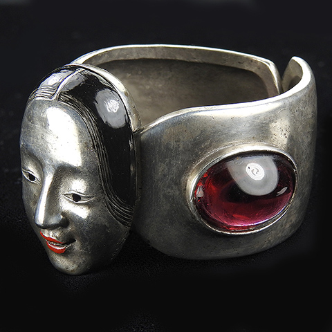Trifari 'Diane Love' Japanese Noh Mask Lady's Face Bangle Bracelet