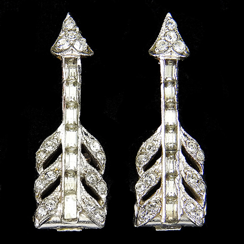 KTF Trifari 'Alfred Philippe' Pave and Baguette Arrow Clip Earrings
