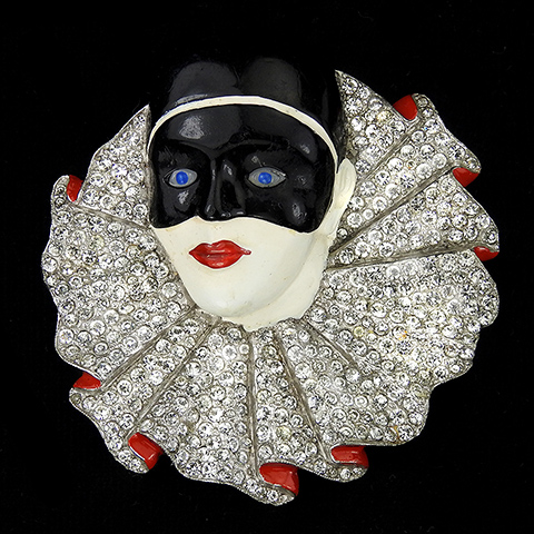 Trifari 'Alfred Philippe' Pave and Enamel Masked Harlequin Pin Clip