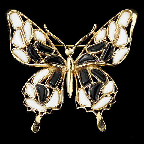 Trifari 'Alfred Philippe' 'Modern Mosaics' Black and White Poured Glass Butterfly Pin