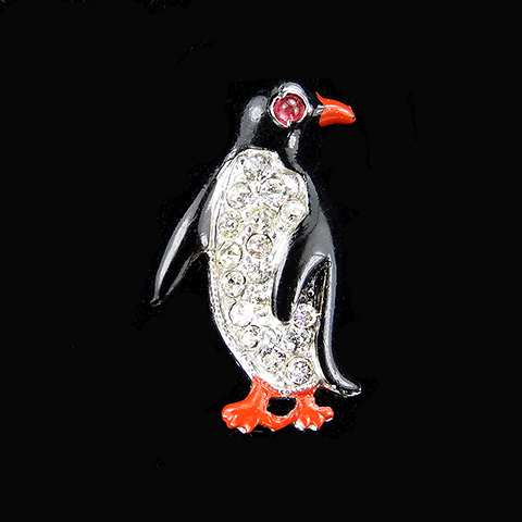 KTF Trifari 'Alfred Philippe' Pave and Enamel Miniature Penguin Looking Right Pin