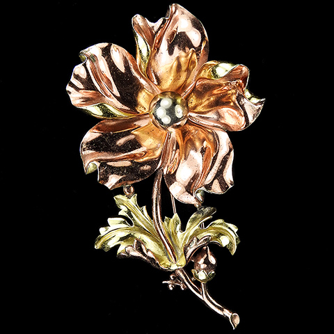 Trifari 'Alfred Philippe' Yellow and Rose Gold Large Rose Flower Pin Clip