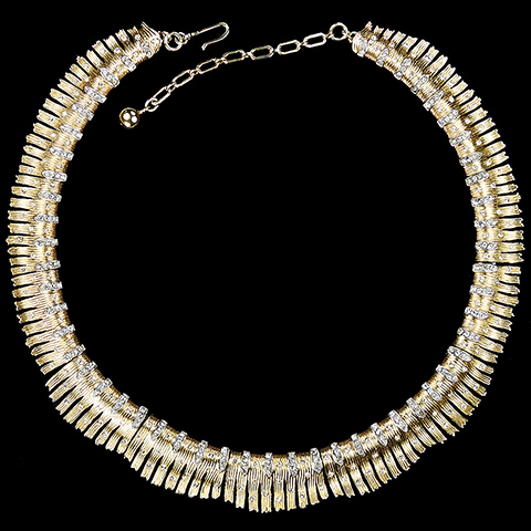 Trifari 'Alfred Philippe' Feathered Gold Waves and Diamante Spangles Collar Necklace