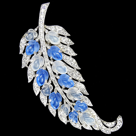 Trifari 'Alfred Philippe' Pave Sapphire and Moonstone Fruit Salad Leaf Pin Clip