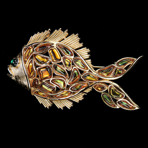 Trifari 'Alfred Philippe' 'Modern Mosaics' Topaz Poured Glass Fish Pin