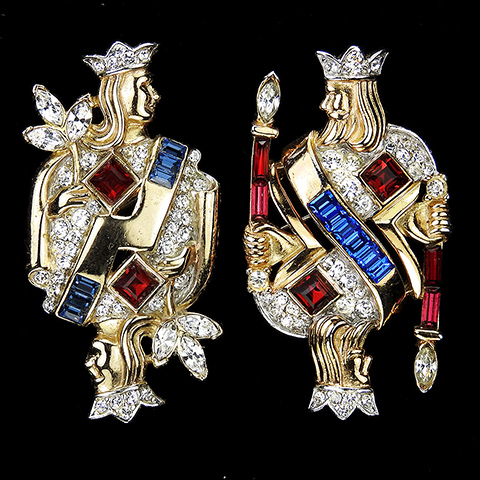 Trifari 'Alfred Philippe' King and Queen of Diamonds Playing Card Pins