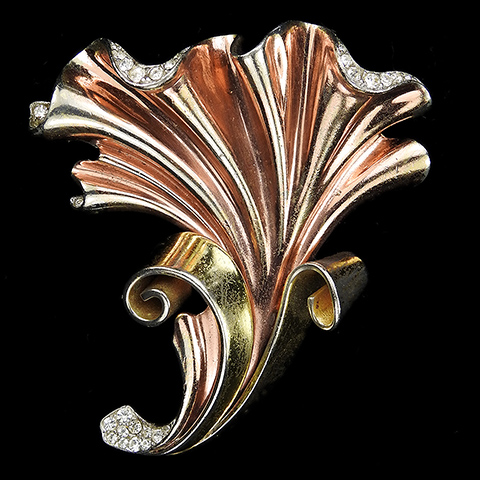 Trifari 'Alfred Philippe' Yellow and Rose Gold Swirling Leaf Pin Clip