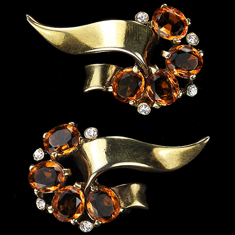 Trifari 'Alfred Philippe' 'Fifth Avenue' Gold and Topaz Swirl Clip Earrings