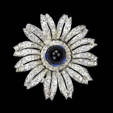 Trifari 'Alfred Philippe' Pave and Sapphire Cabochon Sunflower Flower Pin Clip